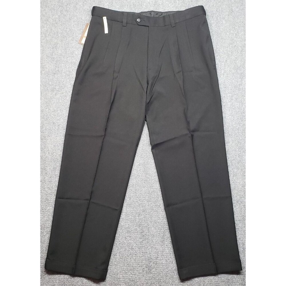 Haggar Dress Pants Mens 36x29 Black Solid Classic Fit No Iron Eclo Slacks New